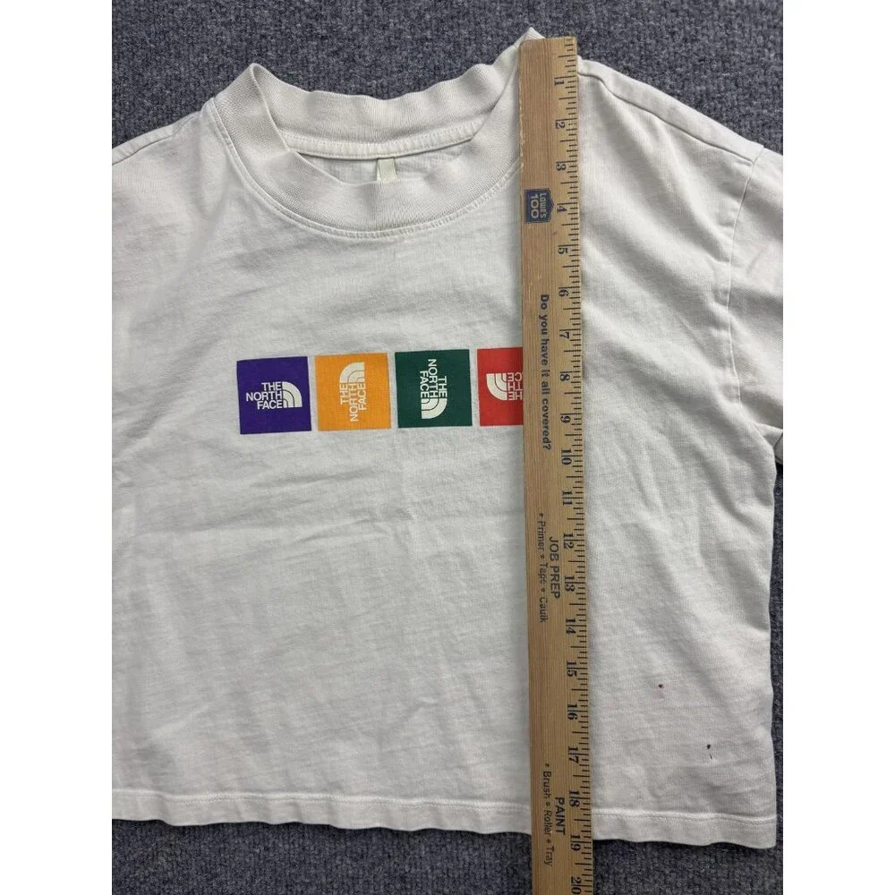 The North Face Shirt Womens Small White Cropped Boxy Multicolor Logo Tee Top‎ - Picture 4 of 7